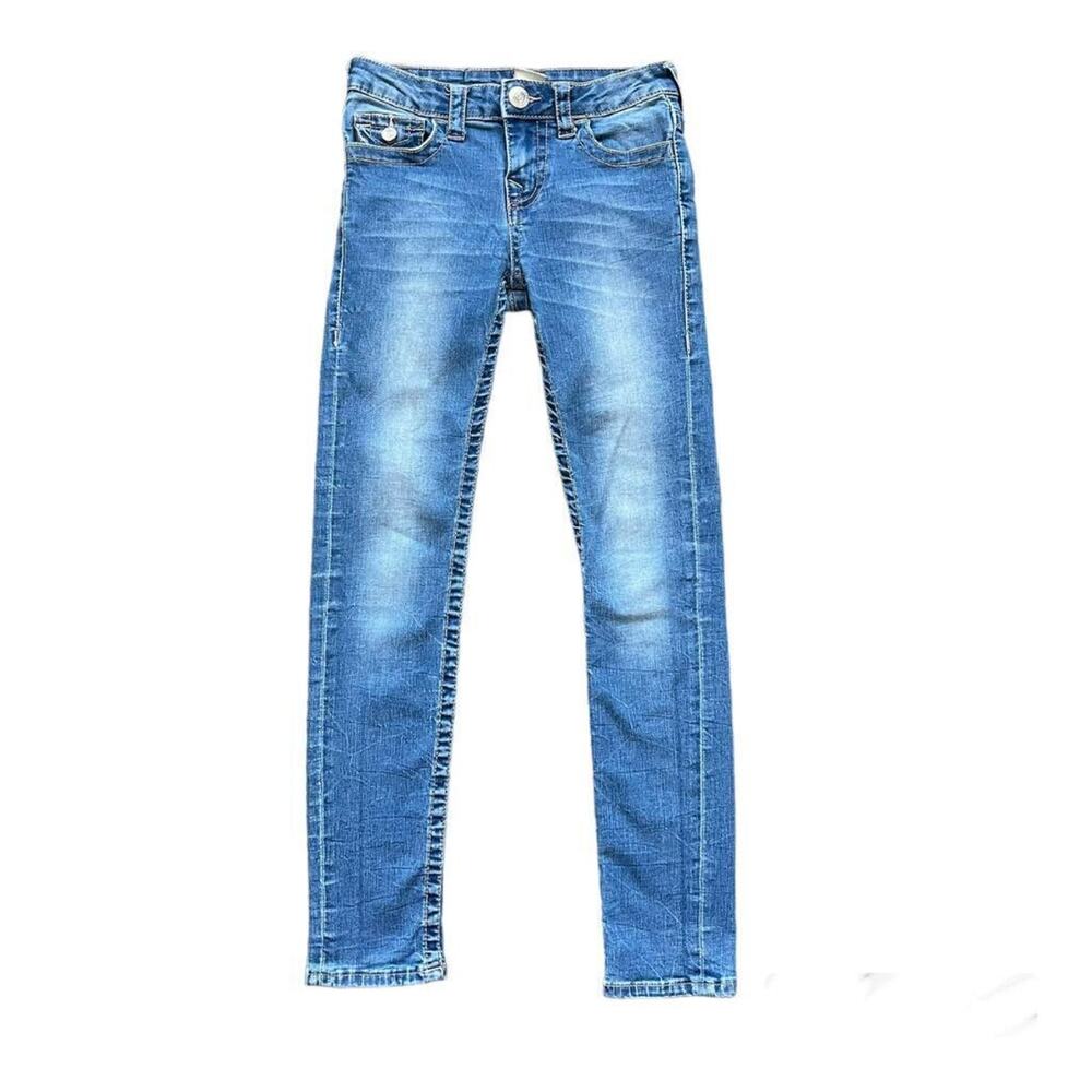 Girls 10 True Religion Light Wash Denim Skinny Jeans Pink Thread Trim
